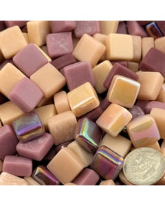 Heirloom Rose Mix recycled glass mosaic tiles in glossy and iridized rose tones