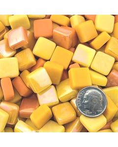 Solar Flare Mix recycled glass mosaic tiles in glossy and iridized fiery warm tones