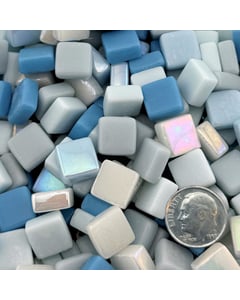 Summer Rain Mix recycled glass mosaic tiles in glossy and iridized cool refreshing tones