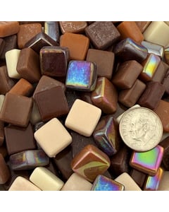 Sugar Shack Mix recycled glass mosaic tiles in glossy and iridized candy-inspired tones