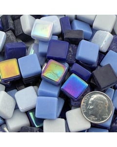 Thunder Shower Mix recycled glass mosaic tiles in glossy and iridized storm-inspired tones