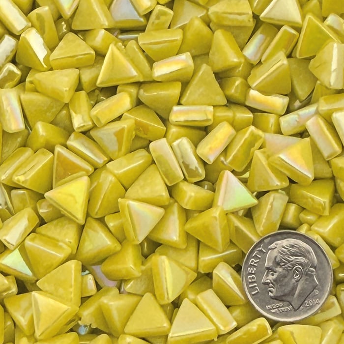 Sweetie Lemon Iridized triangle tiles, 10mm recycled glass mosaic 