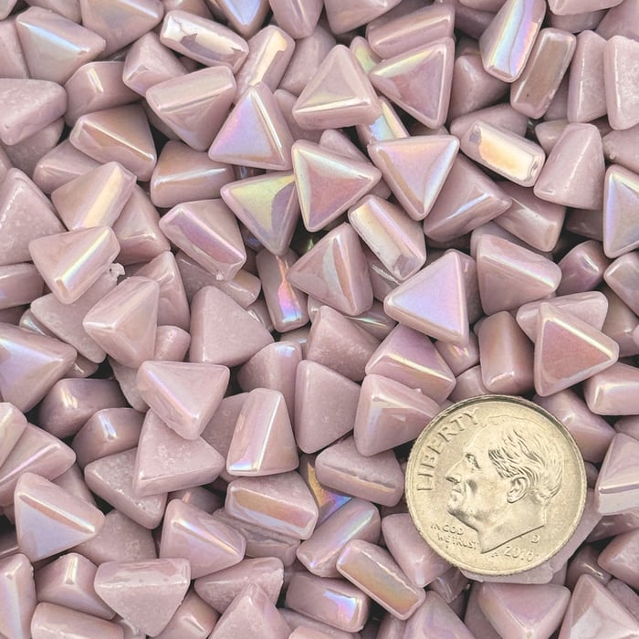 Sweetie Pale Mauve Iridized triangle tiles, 10mm recycled glass mosaic 