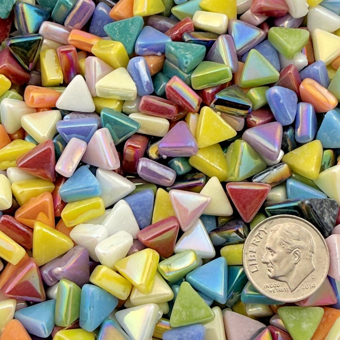 Sweetie Color Mix Iridized triangle tiles, 10mm recycled glass mosaic